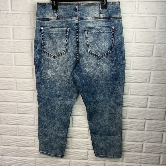 NO BOUNDRIES DECONSTRUCTED ACID WASH HIGH RISE CROP SKINNY STRETCHY JEANS SZ 21 - Picture 6 of 12